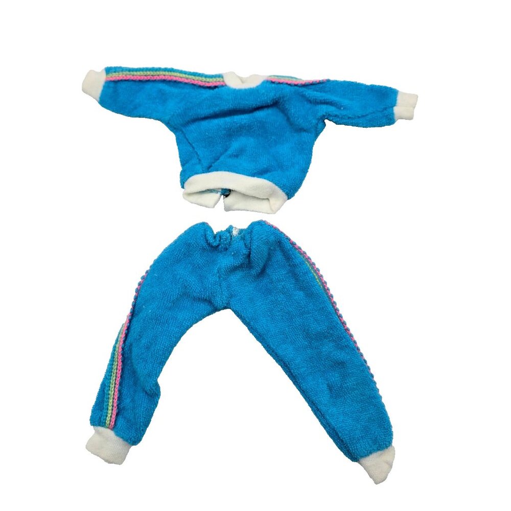 Vintage Barbie Clone Blue Rainbow Terry Cloth Track Suit Fashion Doll Read